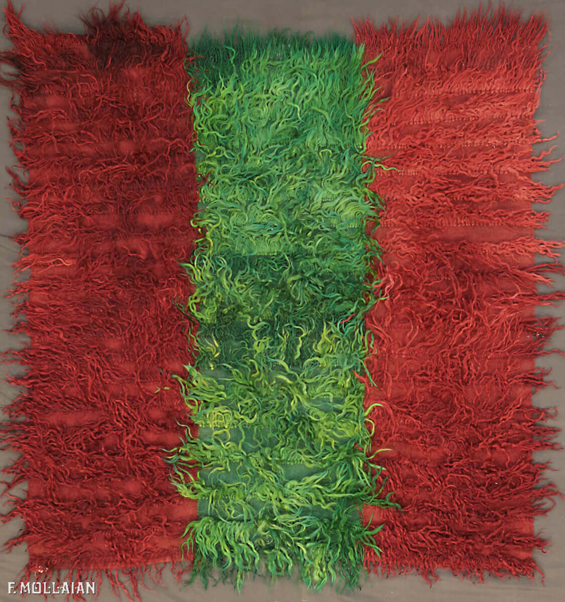 Tapis Turc Tulu Semi-Antique Vert/Rouge n°:86935743